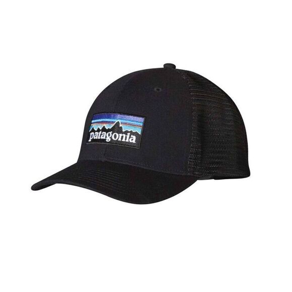 Patagonia Men's P-6 Logo Trucker Hat Black Mesh Snap - Picture 1 of 6